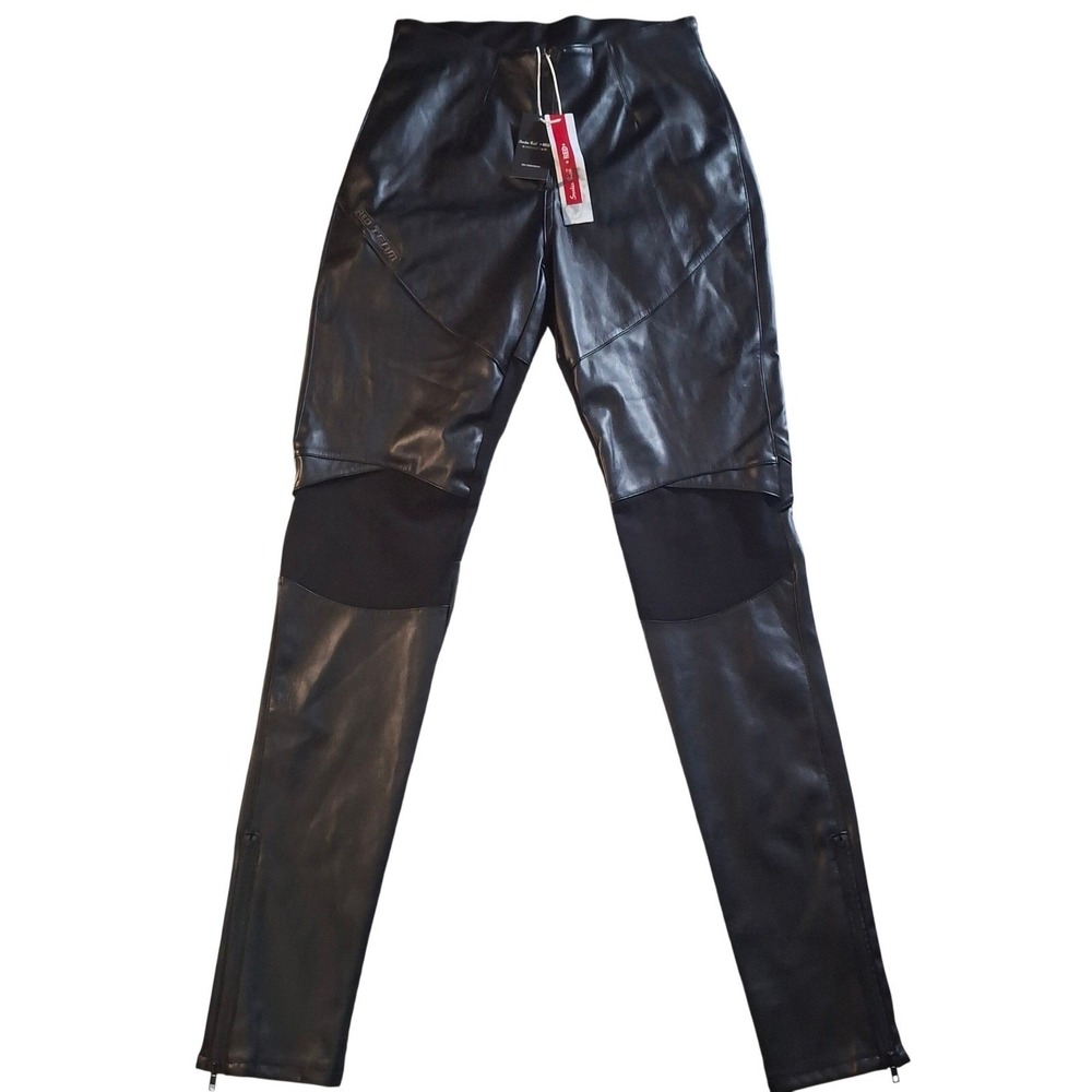 Smoke Rise Red‎ Moto Pants Women's Small Black Faux Leather Mesh Panel Ankle Zip
